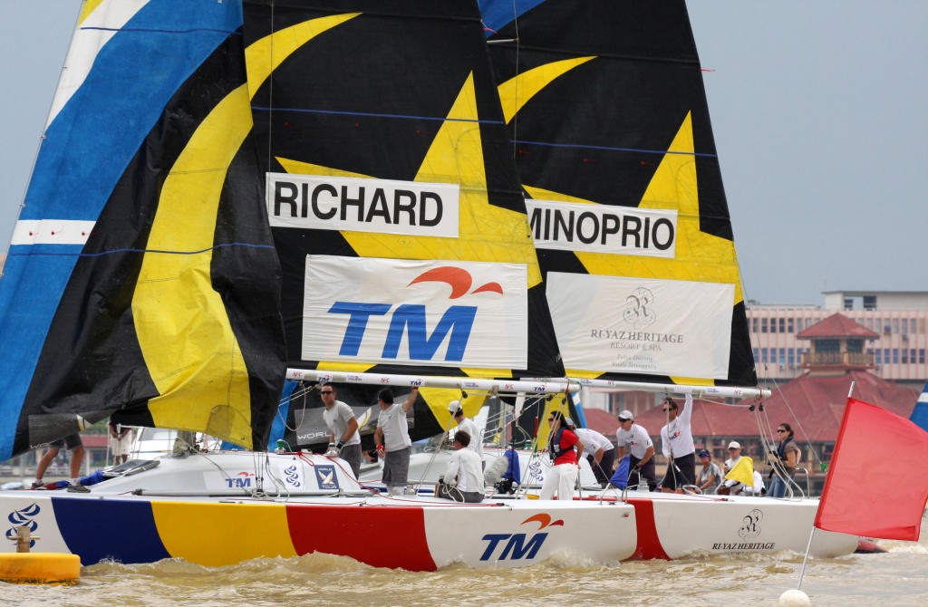 Mathieu Richard v Adam Minoprio (pre-start involved in a luffing battle). Day 3 Monsoon Cup © Sail-World.com /AUS http://www.sail-world.com